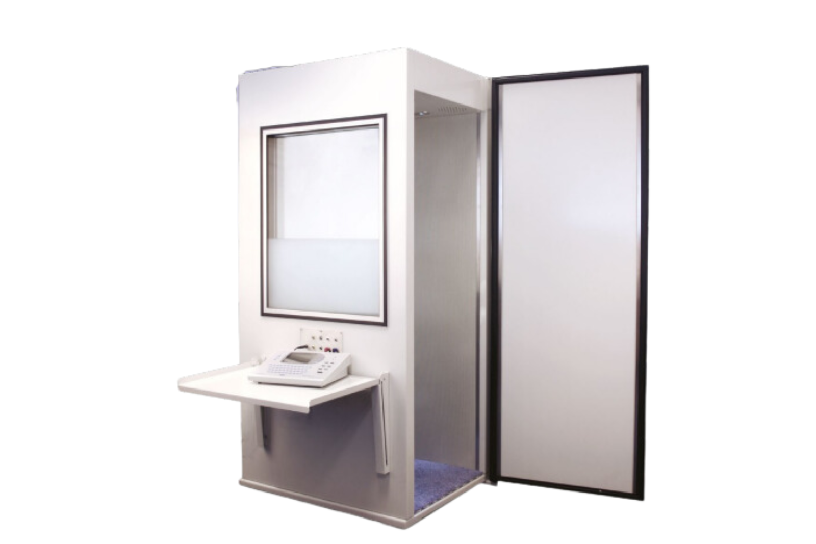 Bettermeditech Trading offers the pre-assembled 350s audiology booth for easy maneuverability, fitting standard doorways with integrated audiometer features, and provides unassembled kits (250s and 350s) with customizable door orientations for challenging spaces
